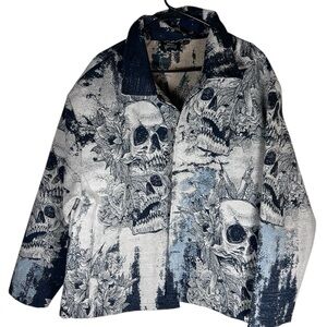 Rebel Vengeance Skull Floral Print Tapestry Jacket Men’s Size L